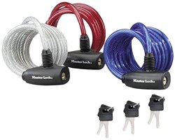 Zapięcie rowerowe, spiralne Master Lock, 8127EURTRI, wielobarwny, Zapięcie kluczykowe