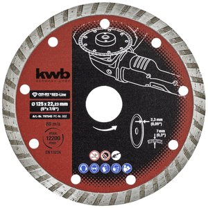 Diamentowa tarcza tnąca kwb RED-LINE - krawędź turbo, zestaw do szlifierek kątowych i szlifierek przecinających, Ø 125 x 22 mm kwb 797540 Tarcza tnąca diamentowa Średnica 125 mm Średnica otworu 22 mm marmur, ceramika, płytka ceramiczna 1 szt.