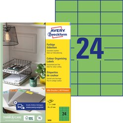 Avery-Zweckform 3450 Etykieta uniwersalna 70 x 37 mm Papier zielony 2400 szt. Trwały Drukarka atramentowa, Drukarka Laserowa, Drukarka Laserowa, kolorowa, Kopiarka