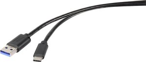 Kabel USB Renkforce, USB 3.2 Gen1 (USB 3.0), Złącze męskie USB-A, Złącze męskie USB-C®, 0.30 m
