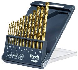 Zestaw wierteł krętych KRAFTIXX HSS, azotowany tytanem - zestaw wierteł, 13 sztuk, Ø 1,5 do 6,5 mm (skok 0,5 mm) oraz 3,2 i 4,8 mm Zestaw wierteł krętych do metalu kwb 429844 13 szt.