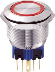 Przycisk 25 mm 250 V/AC 5 A z oświetleniem pierścieniowym, zabezpieczony przed wandalizmem Przycisk wandaloodporny chwilowy TRU COMPONENTS GQ25-11E/R/12V, 1 x wł/(wł), IP65, 1 szt.