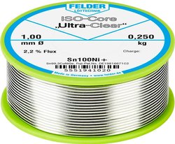 Cyna lutownicza bezołowiowa Felder Löttechnik ISO-Core ''Ultra-Clear'' Sn100Ni+ szpula Sn99,25Cu0,7Ni0,05  0.250 kg 1 mm