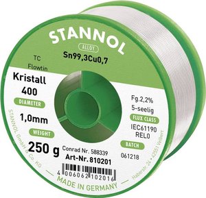 Cyna lutownicza bezołowiowa Stannol Ecology TC szpula Sn99,3Cu0,7 REL0 250 g 1 mm