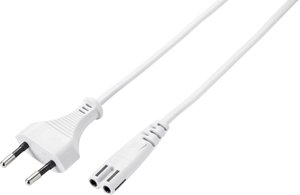 Kabel zasilający, wtyczka euro, prosta/C7 prosta, 3 m, biały kabel sieciowy Basetech BT-2337944, 3.00 m, biały
