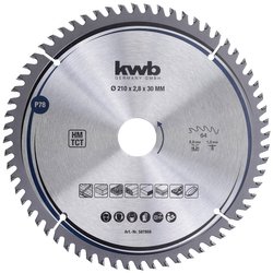 kwb 587868 stolarzy brzeszczot tarczowy drewno / drewno liściaste 210 x 30 mm tnie dużą liczbę 64 zęby precyzyjne brzeszczot Z-64 Fine 210 x 30 Tarcza tnąca z węglików spiekanych kwb 210 x 30 mm 1 szt.