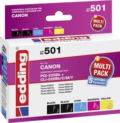 Edding Tusz Zamiennik Canon PGI-525PGBK, CLI-526BK, CLI-526C, CLI-526M, CLI-526Y Czarny, Foto czarny, Cyjan, Magenta, Żółty atrament Edding EDD-501 EDD-501, 1 zest.