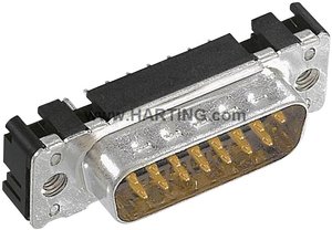 Listwa Pin męska do zabudowy z klipsem zatrzaskowym D-SUB 09 65 361 7712 Harting, 1 szt.