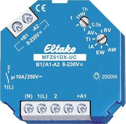 Regulacja analogowa Wielofunkcyjny przekaźnik czasowy UC. 1 styk NO bezpotencjałowy 10A / 250V AC Przekaźnik czasowy Eltako MFZ61DX-UC 61100604, 0.5 s - 1 h, 230 V/AC, 10 A, 1 szt.