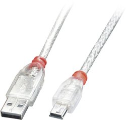 Kabel USB LINDY LINDY USB Kabel A/Mini-B transp. 0,5m, USB 2.0, Złącze męskie USB-A, Złącze męskie USB Mini-B, 0.50 m