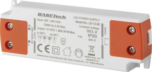 Basetech LD-12-20 Transformator LED  Stałonapięciowy 20 W 1.66 A  Możlowość stosowania w meblach, Zabezpieczenie przed przepięciem, Montaż w strefach zagrożonych wybuchem 1 szt.