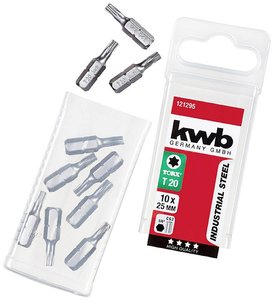 Zestaw bitów ze stali przemysłowej kwb 10er TX 20, bity 25 mm, sześciokąt zewnętrzny 1/4 &#39,&#39, Bit-TX T 20 kwb  121295 C 6.3 10 szt.