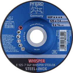 PFERD 62212848 E 125-7 SGP WHISPER STEELOX Tarcza tnąca wygięta Średnica 125 mm Średnica otworu 22.23 mm stal nierdzewna, stal 10 szt.