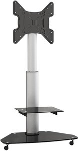 Przenośna podstawka do ekranów LCD 32 - 55'' (81 - 140 cm), obciążenie do 40 kg, wysokość kolumny teleskopowej: 730 - 1200 mm, 1 lagen do urządzeń AV z bezpiecznego szkła 6 mm, pochylenie: 45° Stojak na kółkach do telewizora My Wall HP1CL, 81,3 cm (32'') 