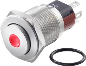 Przełącznik wciskany, wandaloodporny TRU COMPONENTS TC-GQ16-KH-11ZD/J/R/12V/S TC-7494980, 16 mm, 48 V/DC, 2 A, 1 szt.