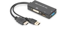 Konwerter HDMI, DVI, VGA, DisplayPort Digitus AK-330403-002-S, [1x złącze męskie HDMI - 3x DVI-D, złącze żeńskie VGA, złącze żeńskie DisplayPort]