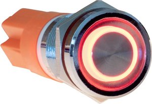 Przycisk ze stali nierdzewnej, mikroprzełącznik, IK10, IP67, chwilowy, LED czerwona (5-24V), wklęsły Przełącznik przyciskowy Joy-it Button12E-04 Button12E-04, 1 szt.