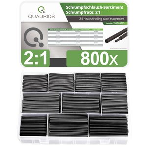 Asortyment zestawu rurek termokurczliwych 800 sztuk, jakość przemysłowa 2:1 Zestaw rurek termokurczliwych Quadrios 1905CA055 1905CA055, 2:1, 800 szt.