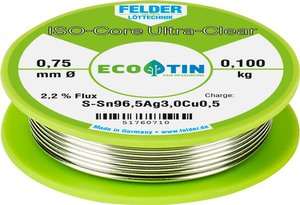 Cyna lutownicza Felder Löttechnik ISO-Core ''Ultra Clear'' SAC305 szpula Sn96,5Ag3Cu0,5  0.100 kg 0.75 mm