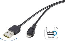 Kabel przyłączeniowy renkforce USB 2.0 A/mikro-B, 1,8 m z obustronną wtyczką - nigdy więcej problemów z podłączeniem Kabel USB Renkforce, USB 2.0, Złącze męskie USB-A, Złącze męskie USB Micro-B, 1.80 m
