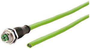 Kabel M12 Industrial Ethernet, kodowanie X, 5,0 m, gniazdo M12 proste - wolny koniec kabla, PUR kabel LAN Metz Connect 142M2X20050, 1 szt., M12, CAT 6a, S/FTP, 5.00 m, zielony