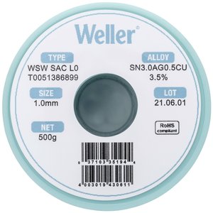 Cyna lutownicza bezołowiowa Weller WSW SAC L0 szpula Sn3,0Ag0,5Cu  500 g 1 mm