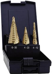 Zestaw wierteł stożkowych stopniowych Exact 07014, HSS, 4 - 12 mm, 4 - 20 mm, 6 - 30 mm, TiN, 3 szt., 1 zest.