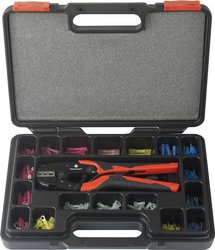 TOOLCRAFT 168x złączki termokurczliwe i złącze z zamkniętym końcem z zestawem do zaciskania (dla 0,5-10 mm2)  Zaciskarka zestaw TOOLCRAFT HJ540168BC-A1A5 TO-7104990, 0.5 do 8 mm²