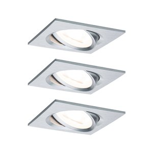 Oprawa wpuszczana LED Nova Coin zestaw podstawowy obrotowy kwadrat 84x84mm 50° Coin 3x6W 3x460lm 230V 2700K aluminium obracany Lampa do zabudowy Paulmann Nova 93456 Zestaw 3-elementowy 18 W 470 lm