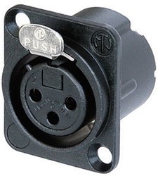 Gniazdo XLR z kołnierzem Neutrik NC3FD-LX-B, 3-pin, 16 A, czarne