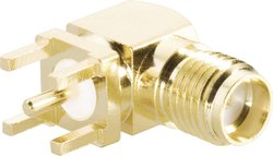 Gniazdo montażowe SMA, kątowe 90°, 50 Ohm, pozłacane