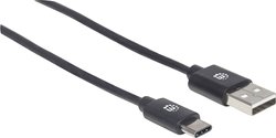 Kabel USB Manhattan USB 2.0 Typ C-Kabel Typ C-Stecker auf Typ A-Stecker 480 Mbit/s 2 m schwarz, USB 2.0, Złącze męskie USB-A, Złącze męskie USB-C®, 2.00 m