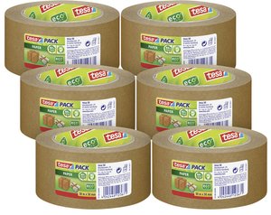 tesapack Paper ecoLogo w opakowaniu 6 szt. - ekologiczna taśma pakowa wykonana z papieru, 60% biomateriału - brązowa - 6 rolek po 50 m każda Taśma pakowa tesa  57180  (D x S) 50 m x 50 mm 50 m 6 szt.