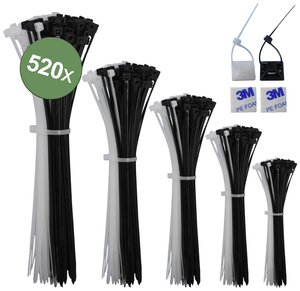 Zestaw opasek kablowych zawierający samoprzylepne podstawy 30-10 cm czarno-biały 520 sztuk Opaska kablowa Quadrios 23CA243 23CA243, poliamid, 520 szt.