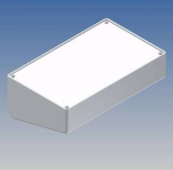 TEKO ABS enclosure z a 15° included aluminiowy panel o grubości 1 mm, niesymetryczne rdzenie, glossy surface, klosing by four SCREW.  216 x 130 x 77 mm Light szary RAL 9018 Obudowa uniwersalna TEKO 215.5, (D x S x W) 216 x 130 x 77 mm, ABS, 1 szt.