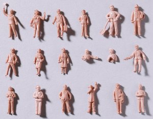 Figurki osób na dworcu w skali H0, 60 szt., niemalowane