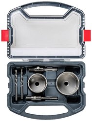 Zestaw wierteł kwb Power-Box o średnicy 68 mm i 82 mm - z węglików spiekanych, odporny na uderzenia, w tym - 2x wiertło do nakiełków, SDS Plus i chwyt sześciokątny Zestaw otwornic kwb  499176  6 szt.