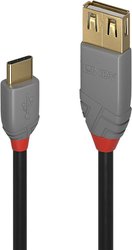 Kabel USB LINDY LINDY 0,15m USB 2.0 Typ C/A m/f Anthra, USB 2.0, Złącze męskie USB-C®, Złącze żeńskie USB-A, 0.15 m