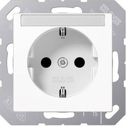 Jung A1520BFNAWW Gniazdo stykowe uziemiające 16A 250V z literami pole nietłukące alpejskie białe Gniazdo elektryczne Jung A1520BFNAWW śnieżnobiały