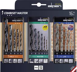Combiset Master drewno/kamień/metal16 szt. Drewno TM 5, LongLife TSS 5, HSS Sprint Master TM 6 Komplet wierteł uniwersalnych   Alpen Combiset Master 0000811003100