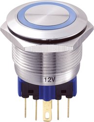 Przycisk zabezpieczony przed wandalizmem 22 mm 250 V/AC 5 A, z oświetleniem pierścieniowym Przycisk wandaloodporny chwilowy TRU COMPONENTS GQ22-11E/B/12V, 1 x wł/(wł), IP65, 1 szt.