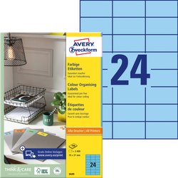 Avery-Zweckform 3449 Etykieta uniwersalna 70 x 37 mm Papier niebieski 2400 szt. Trwały Drukarka atramentowa, Drukarka Laserowa, Drukarka Laserowa, kolorowa, Kopiarka