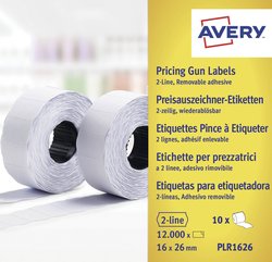 Rolka etykiet do metkownicy, 2-liniowe, białe, 26 x 12 mm, odklejane Etykiety cenowe Avery-Zweckform PLR1626