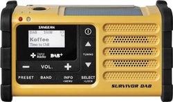 Radio outdoorowe Sangean Survivor DAB DAB+, UKW funkcja ładowania akumulatora, latarka kieszonkowa, wielokrotne ładowanie, korba ręczna, panel słoneczny żółty