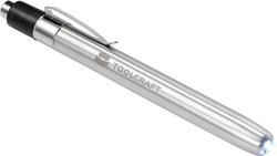 Latarka kieszonkowa na baterie LED 140 mm, srebrna Latarka penlight TOOLCRAFT TO-7429866    srebrny