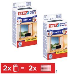 tesa Insect Stop COMFORT moskitiera do okien sięgających od podłogi do sufitu w zestawie 2 szt. — samoprzylepna ochrona przed owadami — moskitiera bez wiercenia — antracyt (przezroczysta) Moskitiera tesa 55918-00500-01