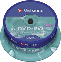 Verbatim DVD+RW 4,7 GB 4x 25 szt. na szpuli DVD-RW Verbatim 43639 25 szt.