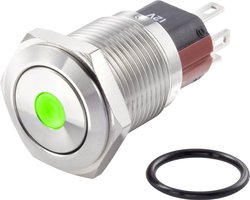 Przełącznik wciskany, wandaloodporny TRU COMPONENTS TC-GQ16-KF-11D/J/G/12V/S TC-7494764, 16 mm, 48 V/DC, 2 A, 1 szt.