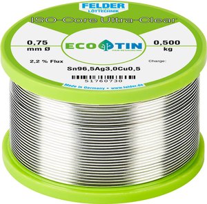 Cyna lutownicza Felder Löttechnik ISO-Core ''Ultra Clear'' SAC305 szpula Sn96,5Ag3Cu0,5  0.500 kg 0.75 mm