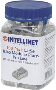 Zestaw Intellinet 100 szt. Cat5e wtyk modułowy RJ45 Pro Line STP 3-punktowe połączenie żył do drutu plecionego i drutu pełnego 100 wtyczek w dzbanki 50 μ pozłacanych stykach Złącze męskie RJ45 Intellinet 790529, CAT 3, CAT 4, CAT 5, CAT 5e, piny:8P8C, 100